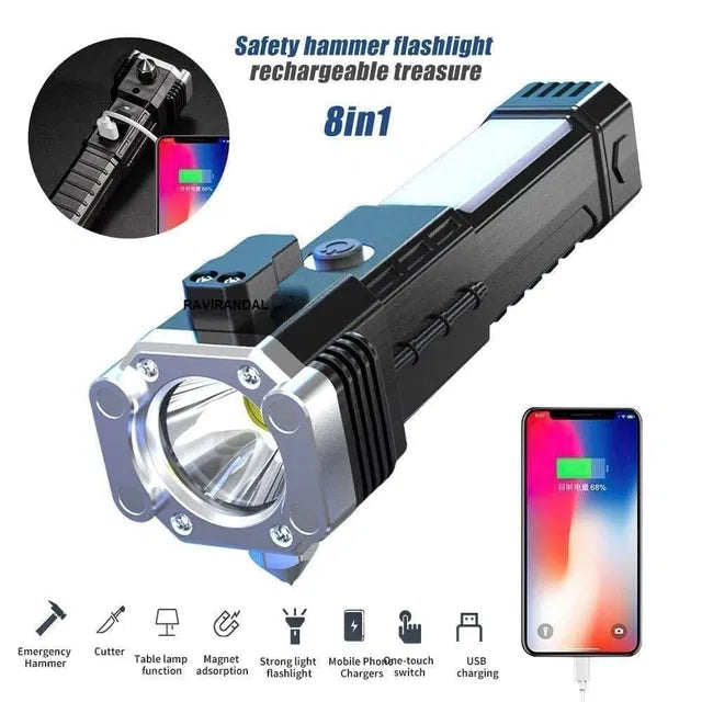 (8 in 1) - Portable Rechargeable Torch (LED Flashlight)